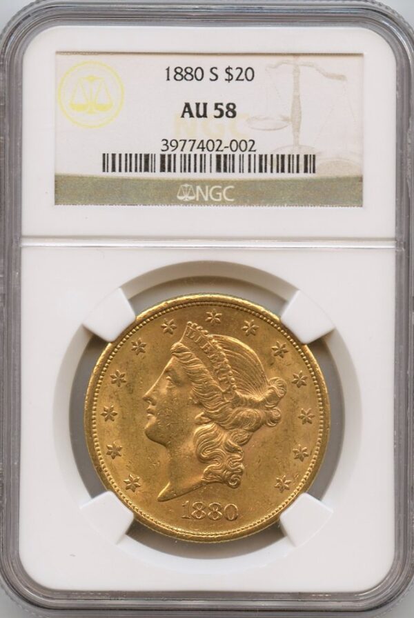 1880-S $20 Gold Liberty NGC AU58