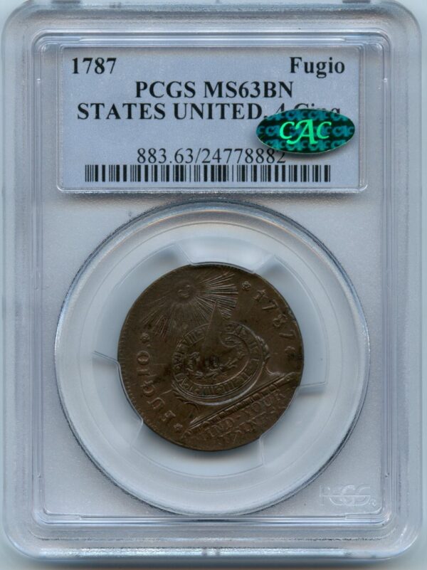 1787 Fugio Cent States United 4 Cinq PCGS MS63 CAC Approved