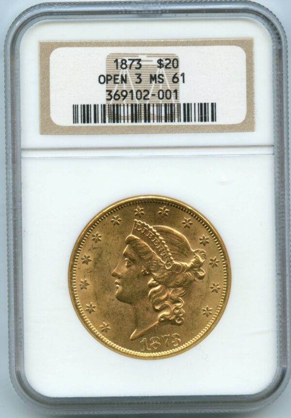 1873 $20 Liberty Gold NGC MS61 OPEN 3 Type 2