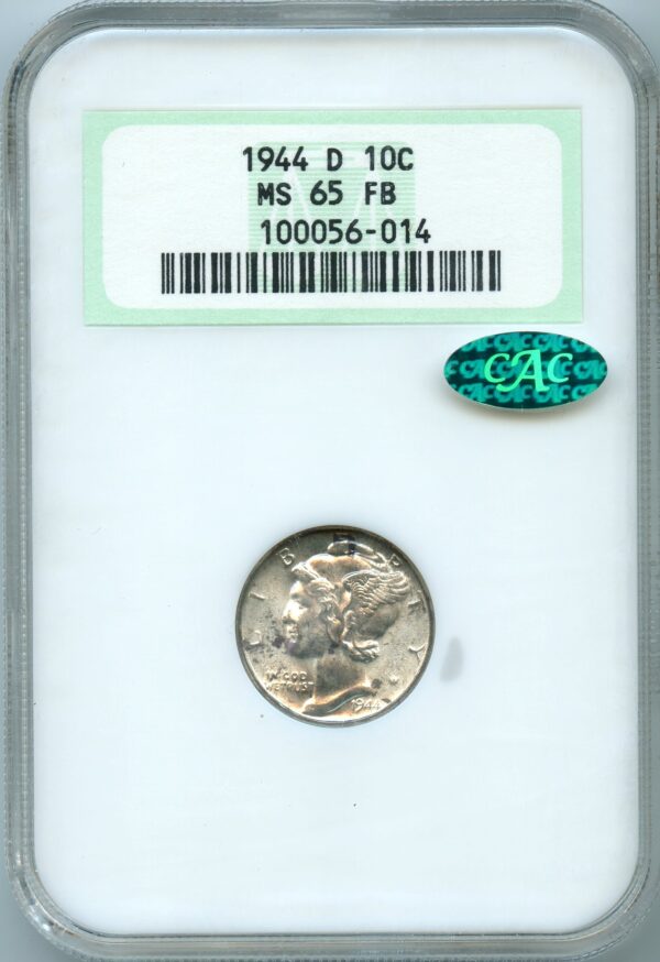 1944-D Mercury Dime Silver 10c NGC MS65 FB - CAC Certified
