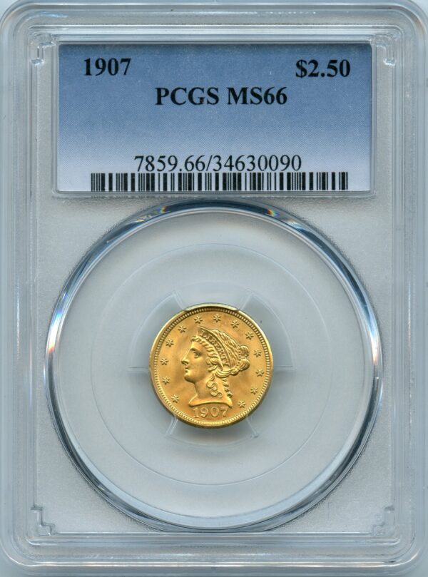 1907 2.5 Dollar Liberty Eagle Gold Coin PCGS MS66