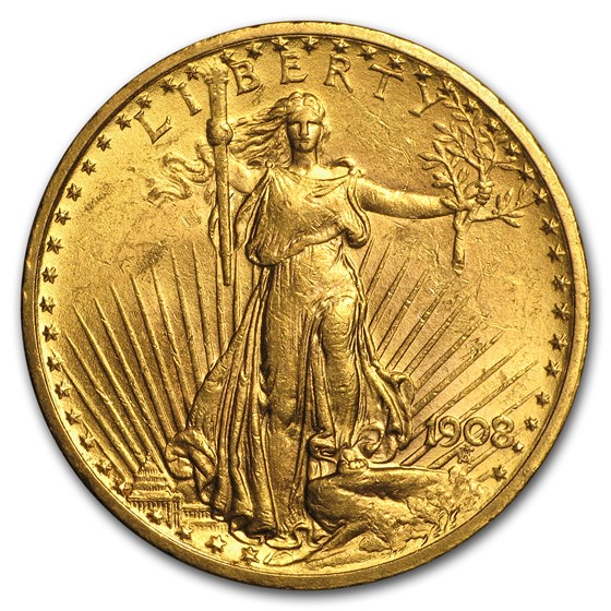1908 No Motto $20 Saint-Gaudens Gold Double Eagle BU