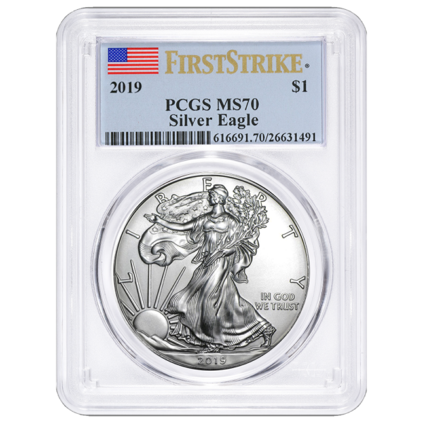 2019 Silver Eagle MS70 First Strike - Flag Label