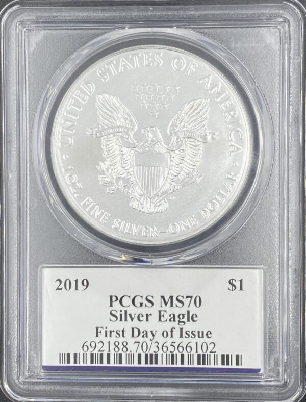 2019 Silver Eagle MS70 First Day Issue PCGS - Donald Trump Label