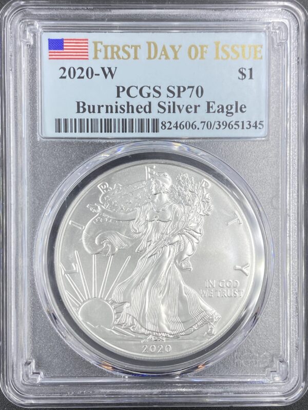 2020-W "Burnished" Silver Eagle SP70 PCGS FDOI