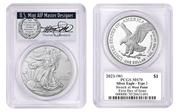 2021-W $1 Silver Eagle PCGS MS70 Type 2 FDOI Cleveland