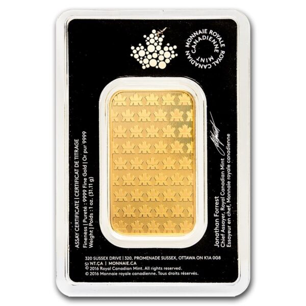 1 oz Gold Bar - Royal Canadian Mint New Design (In Assay) - Image 3