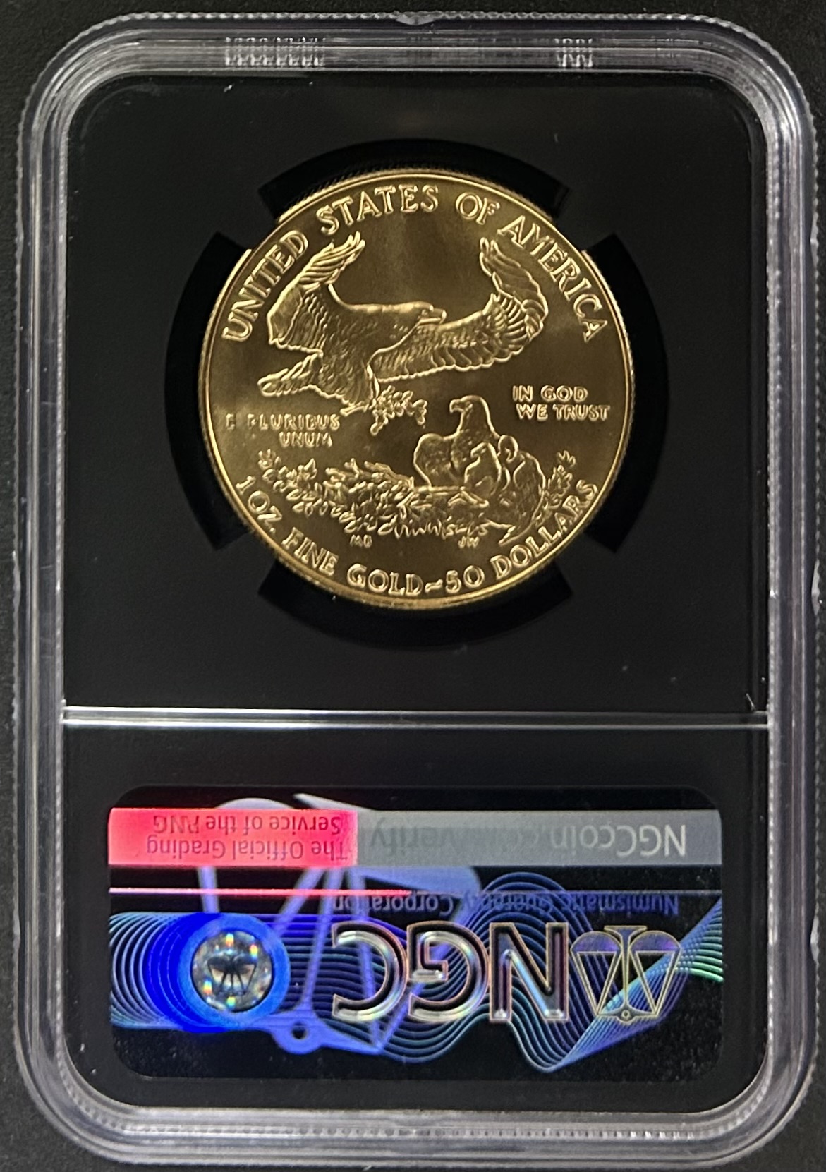 1987 $50 American Gold Eagle NGC MS70 - Image 3
