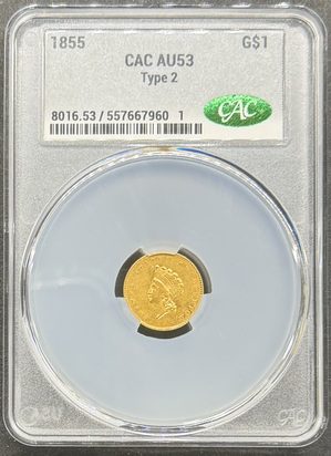 1855 Type 2 $1 Gold CAC AU53