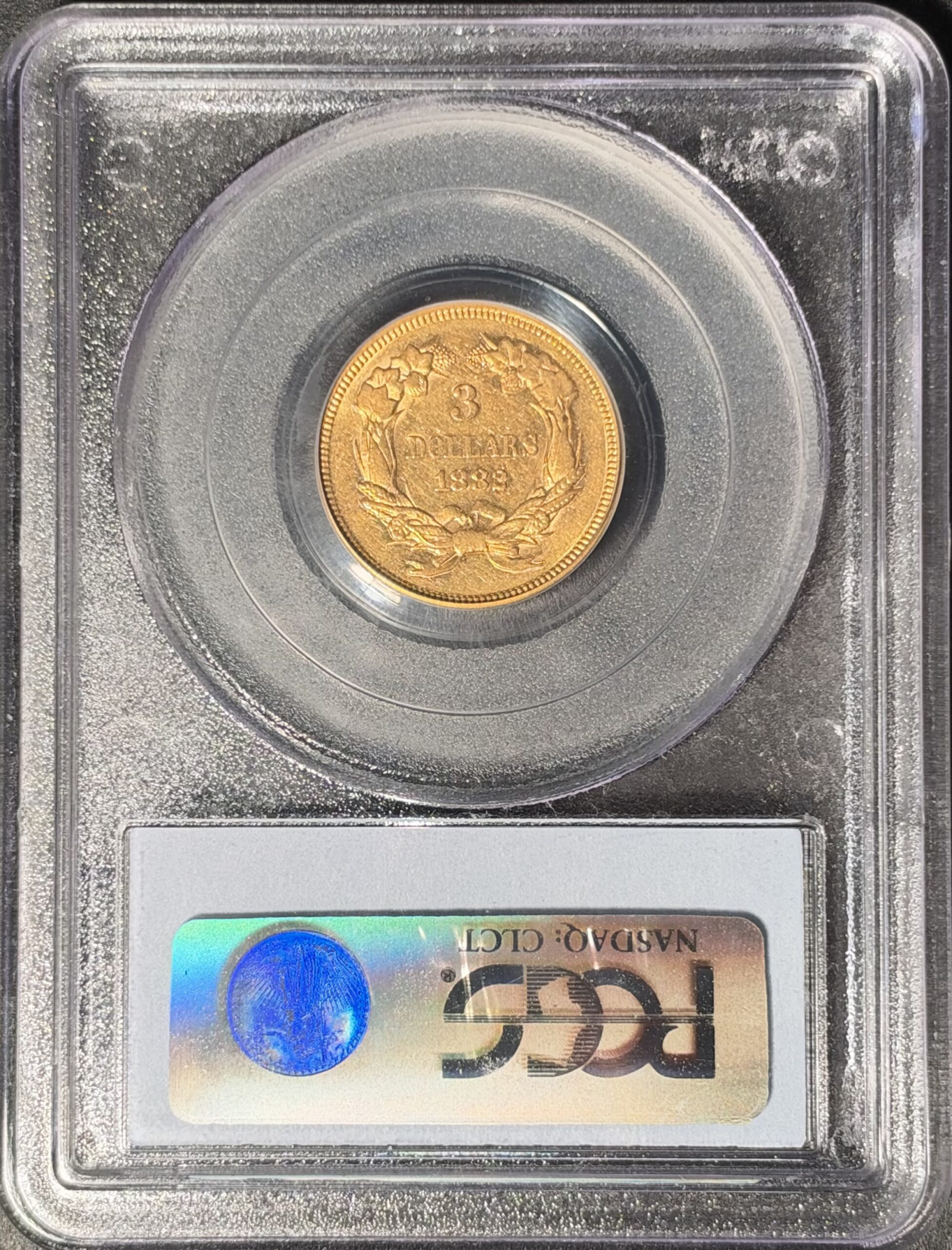 1882 $3 Gold PCGS AU50 - CAC Sticker - Image 3
